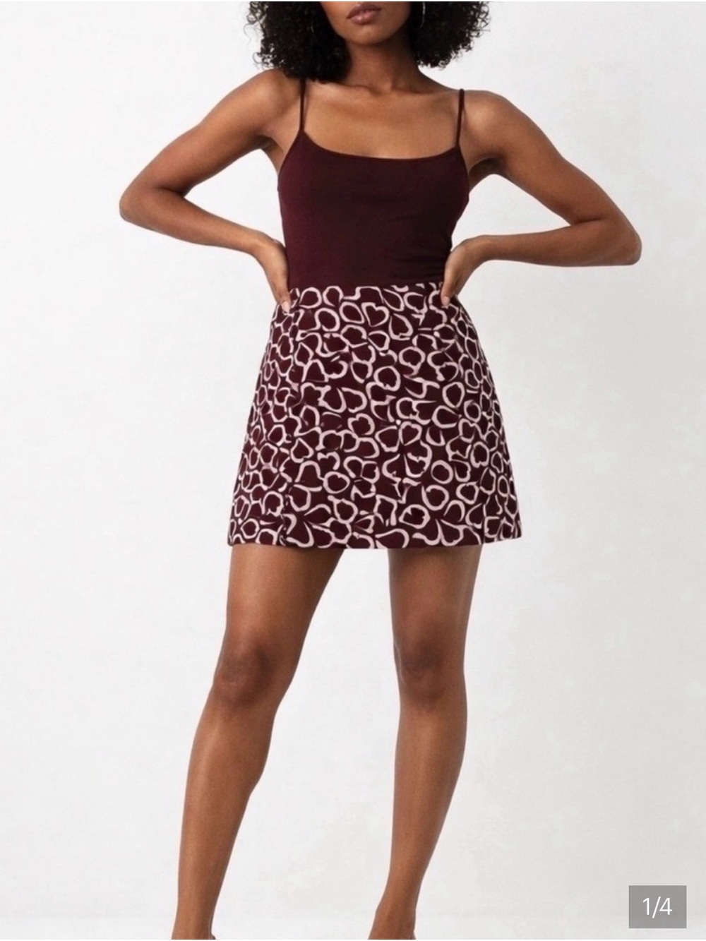 Urban Outfitters Women’s Maroon Heart Shape Patterned A-Line Mini Skirt Sz XS